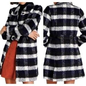 Modcloth Coat Black White Checked Ladylike Lately Wool-Blend Dress Sz L